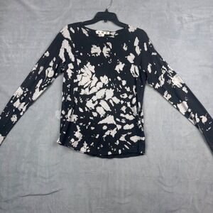AMO Womens Tie Dye Long Sleeve Tee Black White‎ Cotton Tencel XS Made in USA